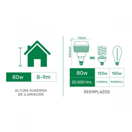 FOCO LED UNIQUE ALM E40 DE 100W 6500K 10000LM 100-240V  FP>0.9 189X265MM 25000H 120° LEDEX