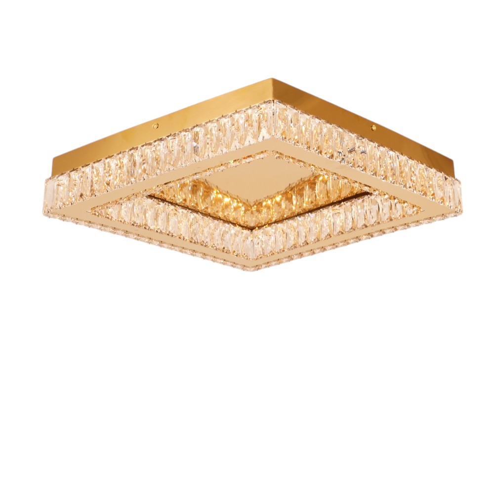 LAMPARA DE TUMBADO LED LADY DE METAL DORADO Y CRISTALES K9 25W 3 TONS 40X40 CM