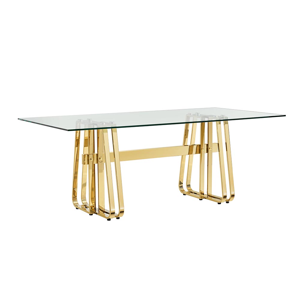 Mesa comedor rectangular 200x100 Ale top vidrio base gold