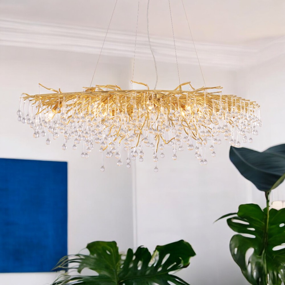 Chandelier glam Martina 150 gold con gotas de vidrio
