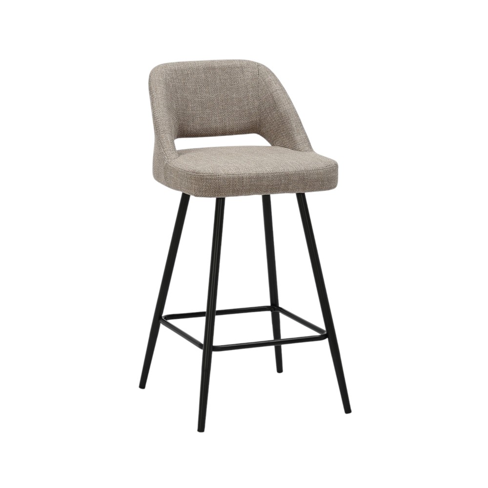 TABURETE AMIR DE TELA COLOR GRIS Y PATAS DE METAL COLOR NEGRO 66X38X47 CM