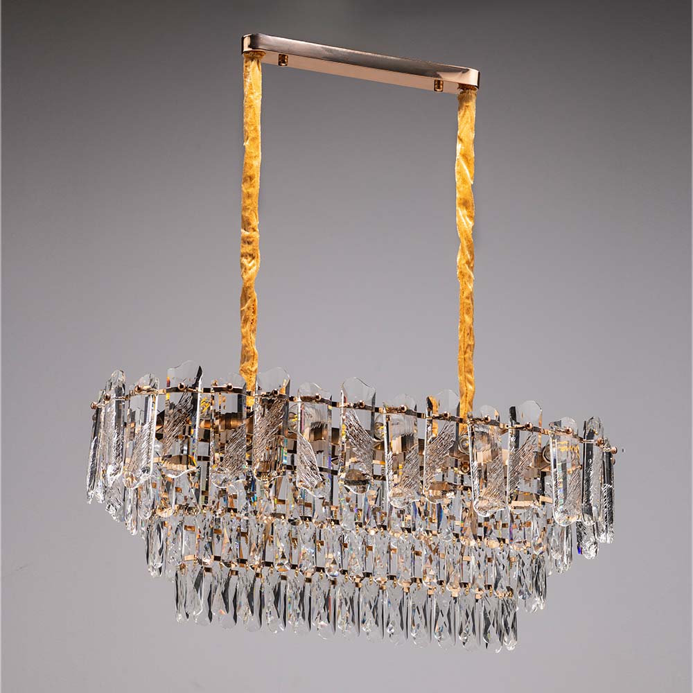 LAMPARA COLGANTE ZEPHYR DE ALUMINIO DORADO Y CRISTALES K9 10L E14 80X35X76 CM